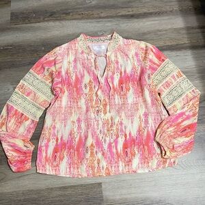 Vibrant Pink and Orange Boho Blouse